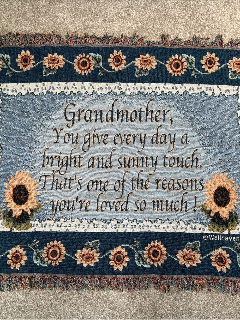 Grandmother Sunflower Tapestry Throw by Wellhaven - Blue/Beige